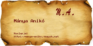 Mánya Anikó névjegykártya